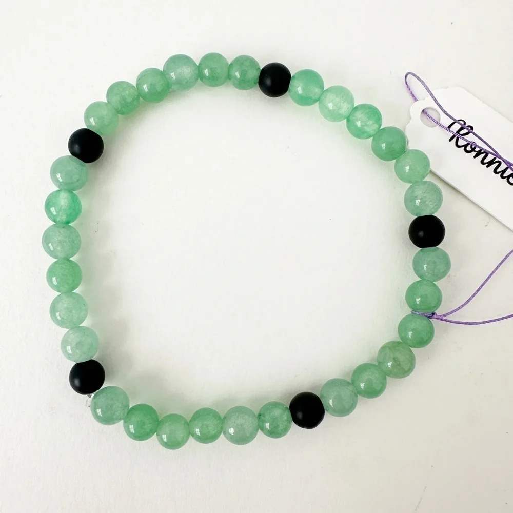 NWT Genuine Green Aventurine & Black Onyx Men's Bracelet Beaded